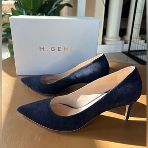 M. Gemi Navy Suede Pointed Heels